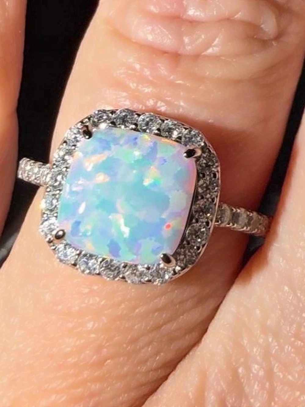 Sterling Silver White lab created Opal Ring Size 9 NWT